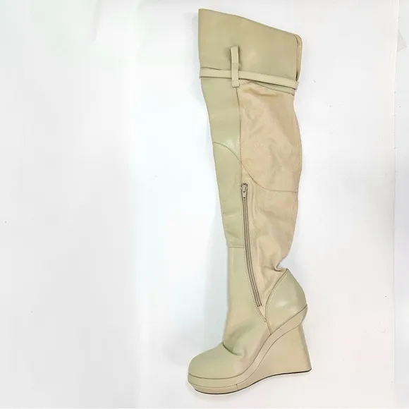 Nicholas K Jedda Over The Knee Boots Wedge Shoes Off-White/Beige Size 37/US 6.5