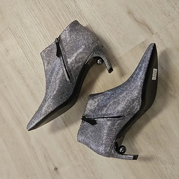 Nicholas Kirkwood Ankle Boot Shoes Gunmetal Pearl Heel Signature Silver Stars