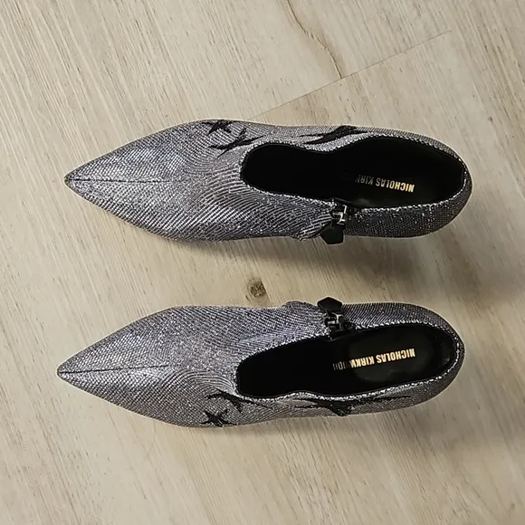 Nicholas Kirkwood Ankle Boot Shoes Gunmetal Pearl Heel Signature Silver Stars
