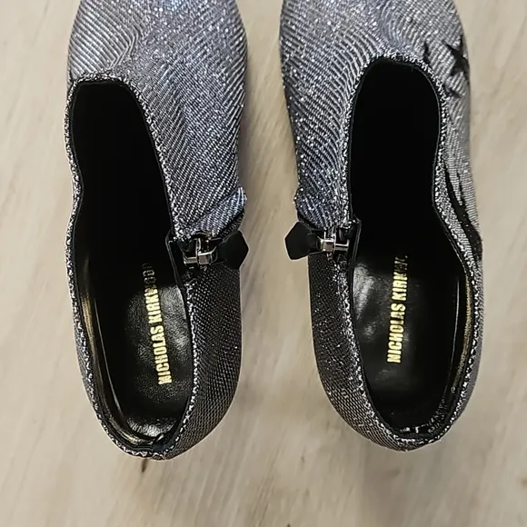 Nicholas Kirkwood Ankle Boot Shoes Gunmetal Pearl Heel Signature Silver Stars