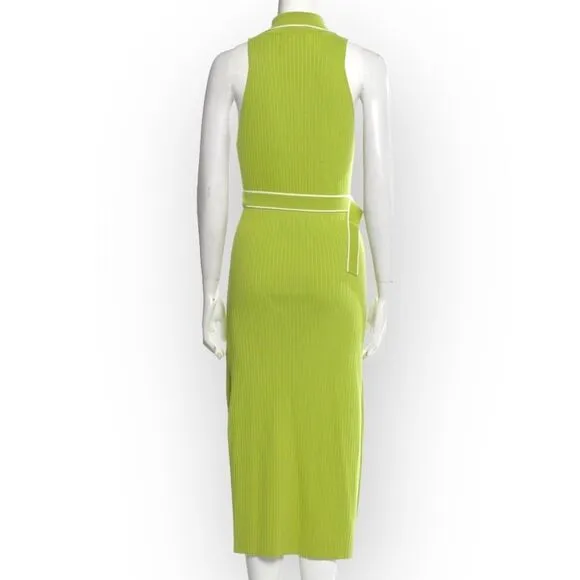 Nicholas Giuliana EUC Sweater Dress Rib‎ Knit Midi Belted Lime Dress - size XS