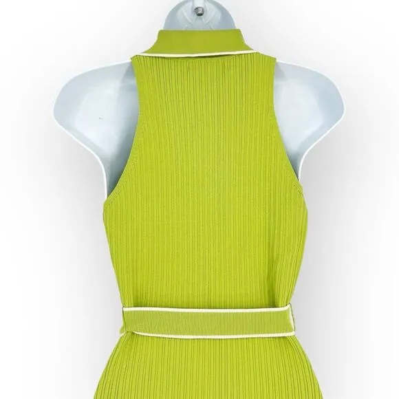 Nicholas Giuliana EUC Sweater Dress Rib‎ Knit Midi Belted Lime Dress - size XS