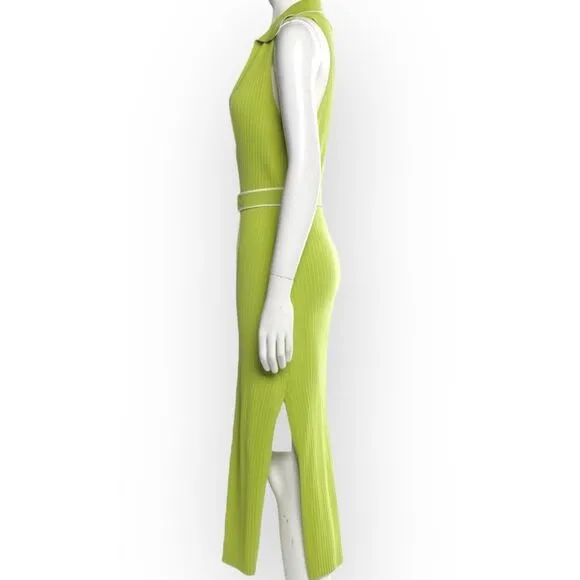 Nicholas Giuliana EUC Sweater Dress Rib‎ Knit Midi Belted Lime Dress - size XS
