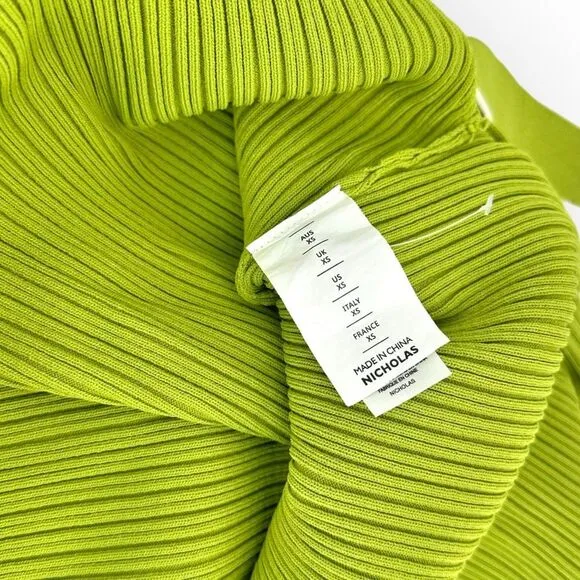 Nicholas Giuliana EUC Sweater Dress Rib‎ Knit Midi Belted Lime Dress - size XS