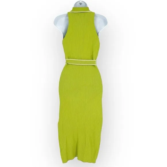 Nicholas Giuliana EUC Sweater Dress Rib‎ Knit Midi Belted Lime Dress - size XS
