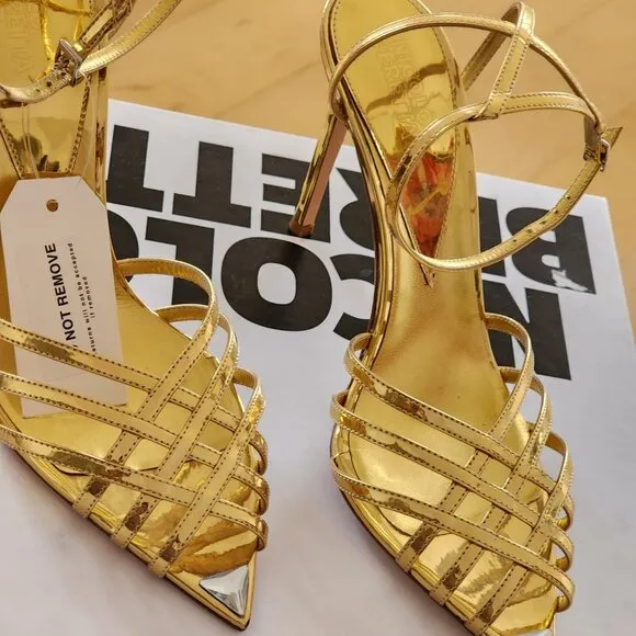 Nicolo Beretta gold patent leather sandals Sz 40