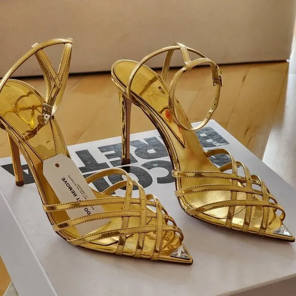 Nicolo Beretta gold patent leather sandals Sz 40