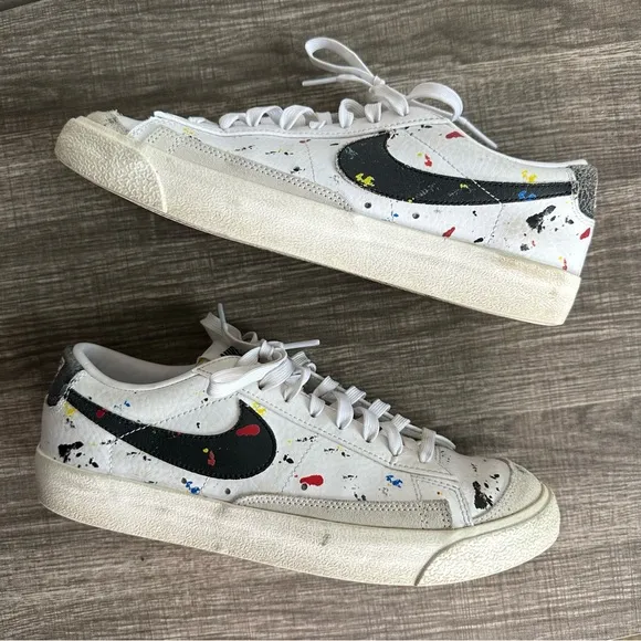Nike Blazer Low '77 Paint Splatter Casual Shoes White/sail/black Men’s 8.5