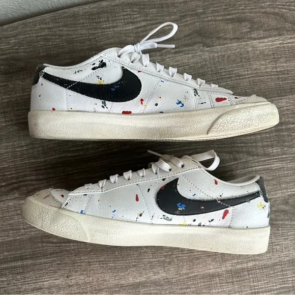 Nike Blazer Low '77 Paint Splatter Casual Shoes White/sail/black Men’s 8.5