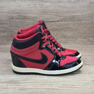 Nike Force Dunk Sky Hi Women's 8.5 Black Red Hidden Wedge Heel Shoes (629746-600