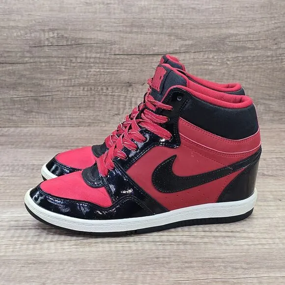 Nike Force Dunk Sky Hi Women's 8.5 Black Red Hidden Wedge Heel Shoes (629746-600