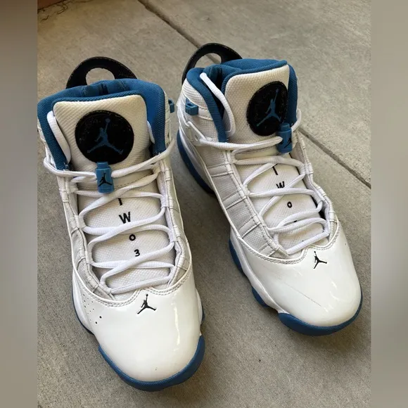 Nike Jordan 6 Rings White Blue Men’s Size 8.5 Basketball Shoes Pre-Owned