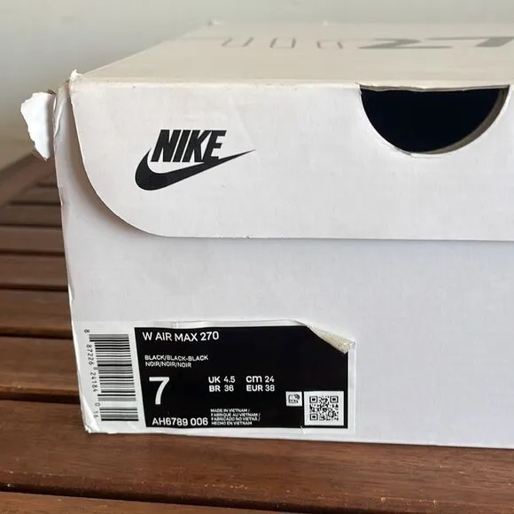 Nike Air Max 270 Black USA Women Size 7/UK 4.5/EU 38(AH6789-006)