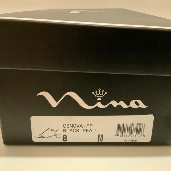 NINA Genova Black Satin Low Chunky Heel Sandal Block Heel Pumps Evening Shoes 8