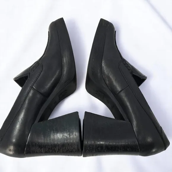 Nine &amp; Co Woman 7.5M Platform Block Heel Loafers Chunky Heel Black Leather Y2K