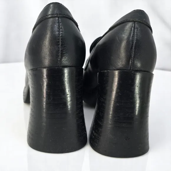 Nine &amp; Co Woman 7.5M Platform Block Heel Loafers Chunky Heel Black Leather Y2K