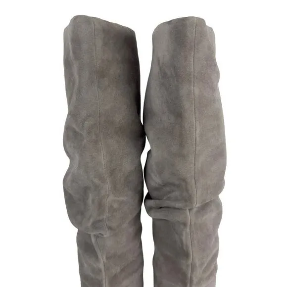 NINE WEST DOMAEY LEATHER 18&quot; SQUARE TOE BOOTS IN MEDIUM GREY NWOB WOMEN'S 6.5M