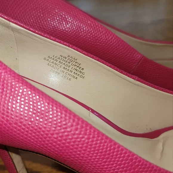 Nine West Hot Pink Genuine Leather Platform Peep Toe Sandal Shoes Pumps Heels