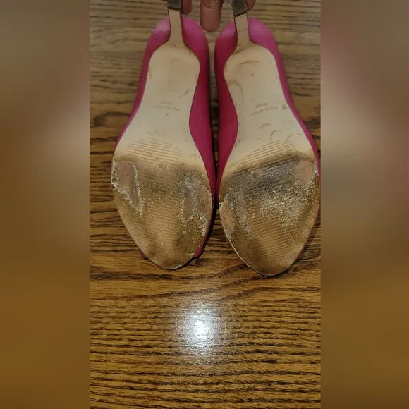 Nine West Hot Pink Genuine Leather Platform Peep Toe Sandal Shoes Pumps Heels