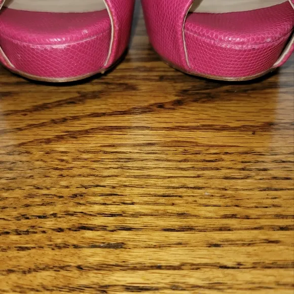 Nine West Hot Pink Genuine Leather Platform Peep Toe Sandal Shoes Pumps Heels