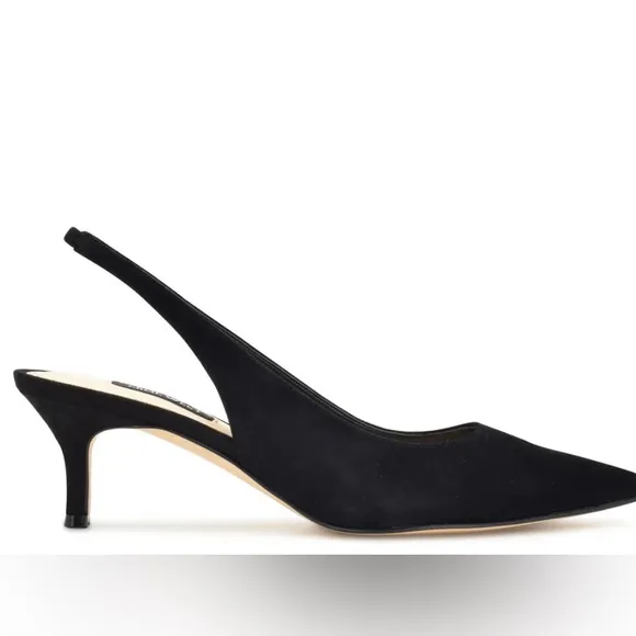 Nine West Nataly Woman’s Black Suede Kitten Heel Pointy Toe Shoes 8.5 NEW