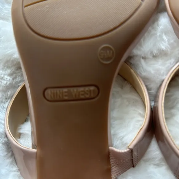 Nine West Nude Patent Leather Block Heel Sandals