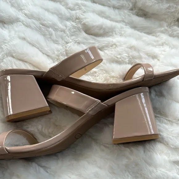 Nine West Nude Patent Leather Block Heel Sandals