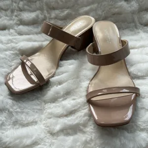 Nine West Nude Patent Leather Block Heel Sandals