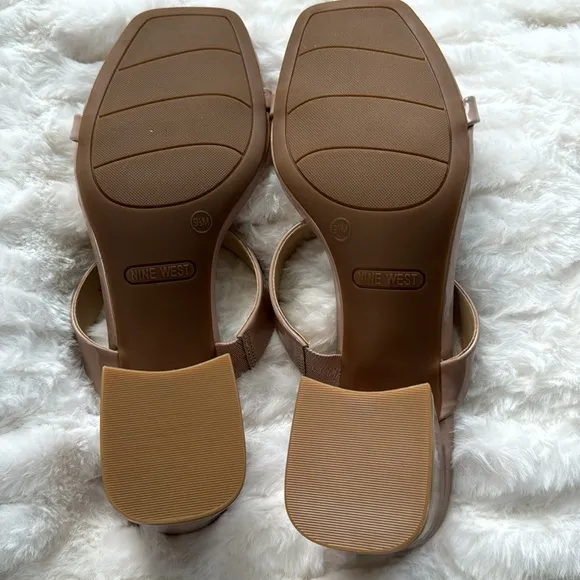 Nine West Nude Patent Leather Block Heel Sandals