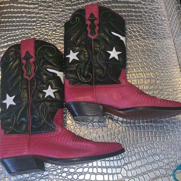 Nine West Peggy Sue Cowboy Boots Pink &amp; Black Size 7 M