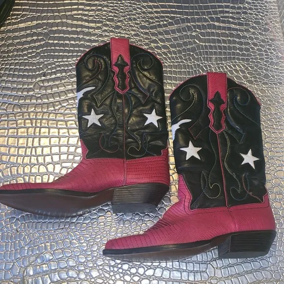 Nine West Peggy Sue Cowboy Boots Pink &amp; Black Size 7 M