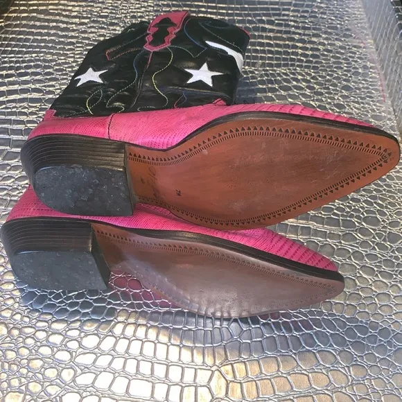 Nine West Peggy Sue Cowboy Boots Pink &amp; Black Size 7 M