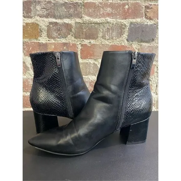 NINE WEST Pointed Toe Black Vegan Leather and Crocodile Skin Ankle Boots  Women’