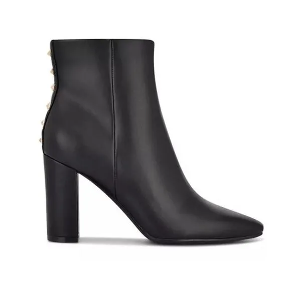 Nine West Yuhav Women's Black Studded Block Heel Boots 9.5