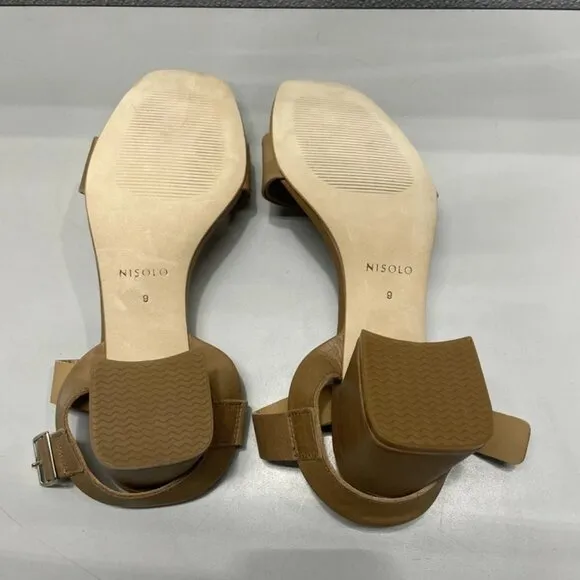 Nisolo Stella Block Heel Sandals – Women’s Size 9 – Almond – New With Distressed