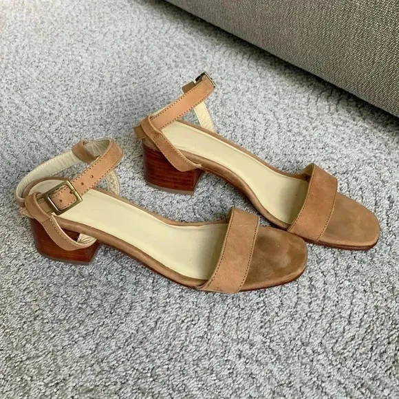 Nisolo tan suede block heel sandals size 8.5
