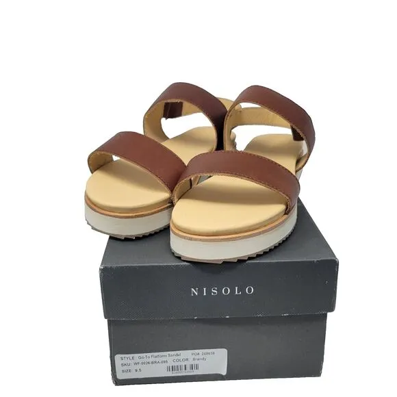Nisolo Womens Leather Go-To Flatform Sandals US size 9.5 Brandy NEW in Box