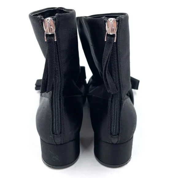 No21 Raso Satin Bow Boots Black Block Heel Ankle Twist Knot No. 21 Sz 36 / 6