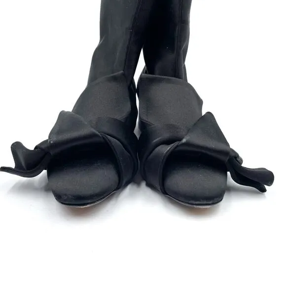 No21 Raso Satin Bow Boots Black Block Heel Ankle Twist Knot No. 21 Sz 36 / 6