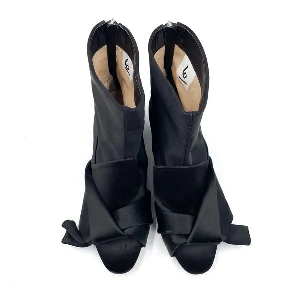 No21 Raso Satin Bow Boots Black Block Heel Ankle Twist Knot No. 21 Sz 36 / 6