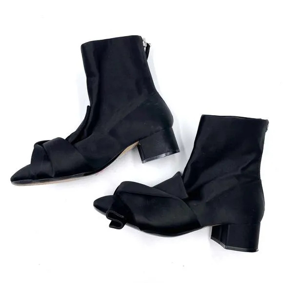 No21 Raso Satin Bow Boots Black Block Heel Ankle Twist Knot No. 21 Sz 36 / 6