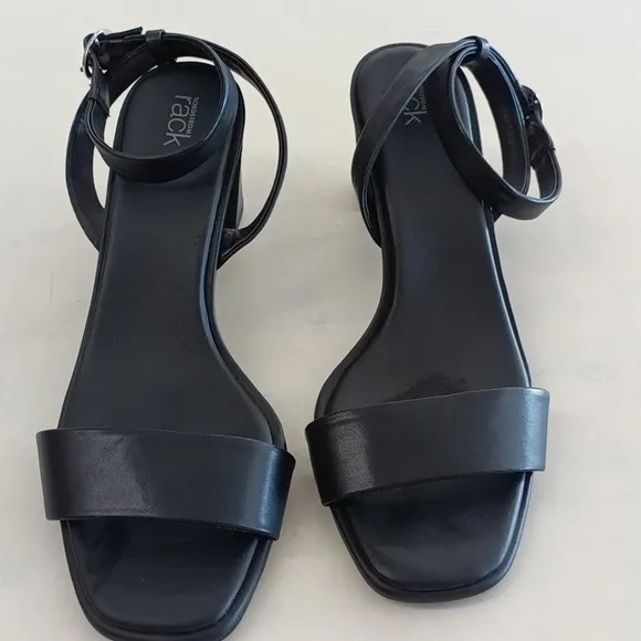 Nordstrom Rack Women's Black Faux-Leather Landry Square-Toe Heeled Sandals