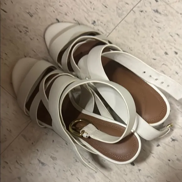 Nordstrom White Heels with Crisscross Straps