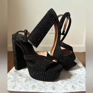 NWB Hill House Home Party Platform Heels Black Suede Rhinestone size 9
