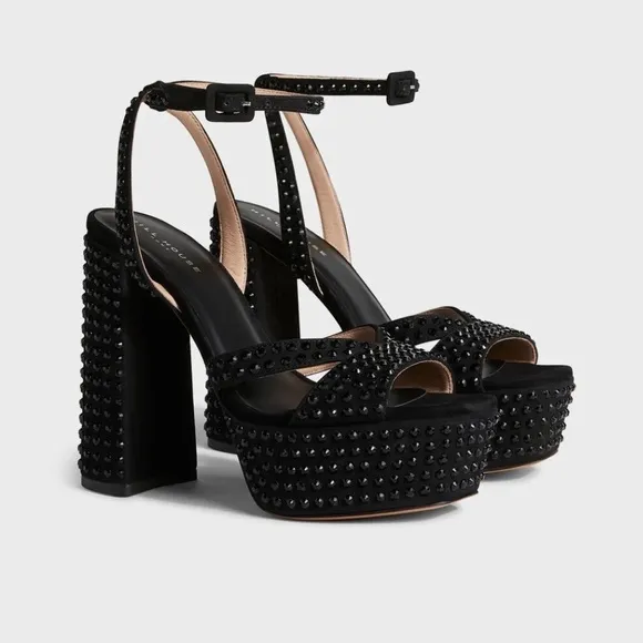 NWB Hill House Home Party Platform Heels Black Suede Rhinestone size 9