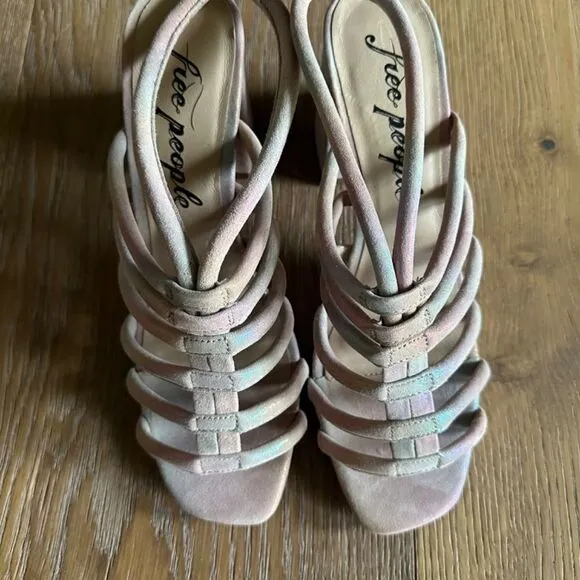 NWOB Free People Colette Cinched Heel Sandals In Rainbow Metallic