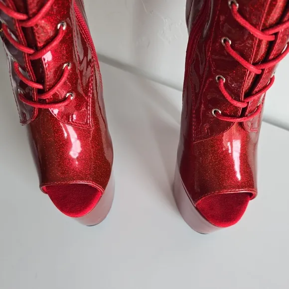 NWOB Hella Heels Glitterati Kansass Thigh High Boots 8&quot; Heel Open Toe Front Lace