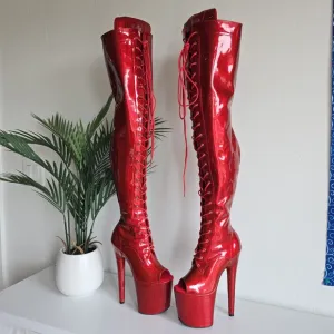 NWOB Hella Heels Glitterati Kansass Thigh High Boots 8&quot; Heel Open Toe Front Lace