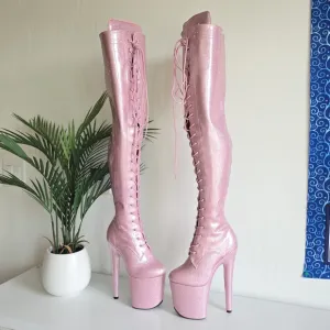NWOB Hella Heels Glitterati Sugar Baby Thigh High Boots 8&quot; Heel Front Lace Pole