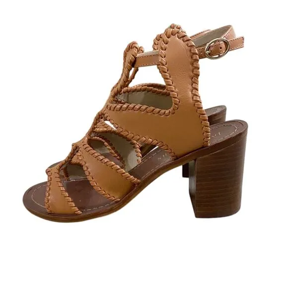 NWOB Jack Rogers Tan Leather High Heel Sandals Women's US Size 9 Made in Brazil
